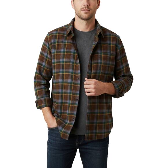 Hawker Rye Long Sleeve Flannel Button-Up Shirt Brown Green Plaid NWT Size L - Picture 1 of 10